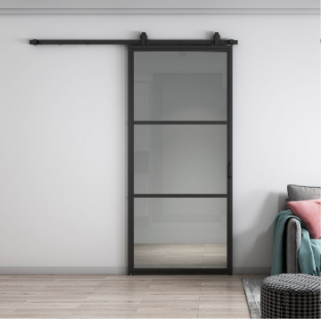 Dubbele stalen schuifdeuren woonkamer op maat 3 vakken helder glas