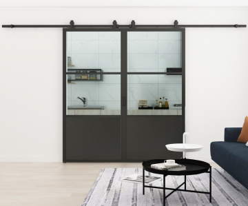 Dubbele stalen schuifdeuren woonkamer op maat