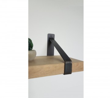Eiken wandplank met stalen beugels
