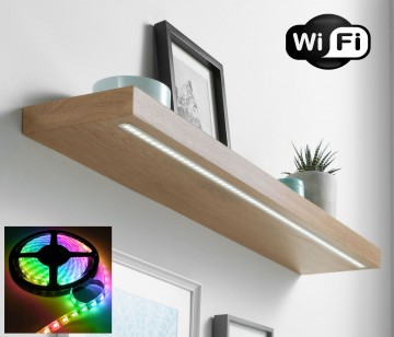 Eiken wandplank met wifi led strip