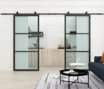 En suite stalen schuifdeur dubbel vintage nr 3 handgreep hoekgreepbeugel