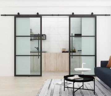 En suite stalen schuifdeur dubbel vintage nr 3 handgreep recht