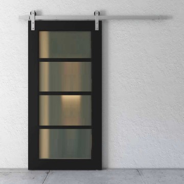 Grenen schuifdeur 4 vaks met glas 0