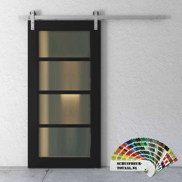Houten schuifdeur met glas 4 vaks