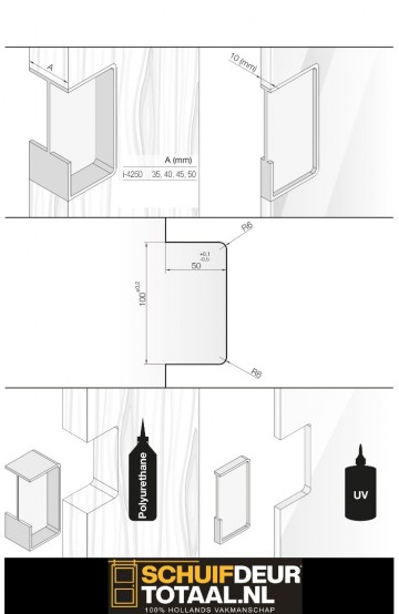 Inbouwgreep maten handgreep schuifdeur in de wand rvs