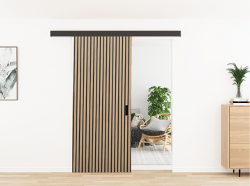 Klassiek eiken zwart vilt schuifdeur met akoestische paneel en handgreep