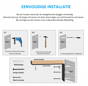 L plankdrager staal 20cm diep zwart montage handleiding 0