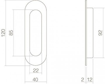 Maatvoering zwarte ovale schuifdeurkom inbouwgreep