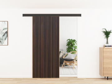 Rustiek eiken zwart vilt schuifdeur wandpaneel