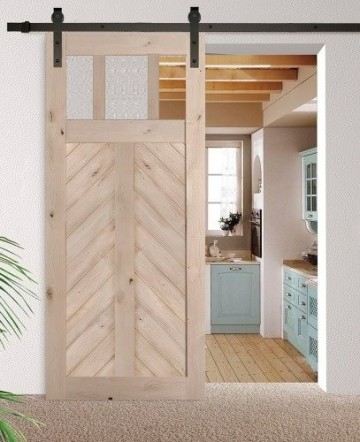 Schuifdeur hongaarse punt met 3 vakken glas