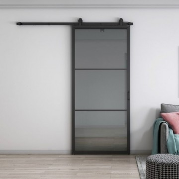 Stalen schuifdeur  vintage nr 4 rookglas gesloten