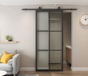 Stalen schuifdeur met glas op maat 6 vaks gesloten