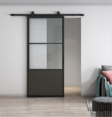 Stalen schuifdeur met glas op maat met dichte onderkant 0