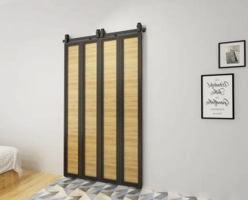 Stalen vouwdeuren met eikenhout