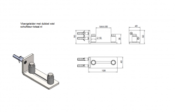Vloergeleider met groot wiel maatvoering 0