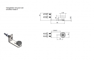 Vloergeleider met groot wiel maatvoering