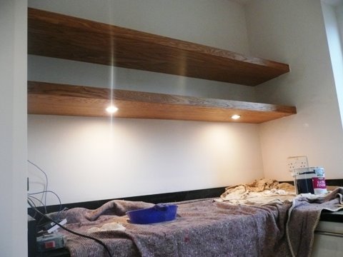 Polijsten voor moord Eiken Wandplank met Dimbare Ledverlichting - Wandplanken en plankdragers -  schuifdeur-totaal