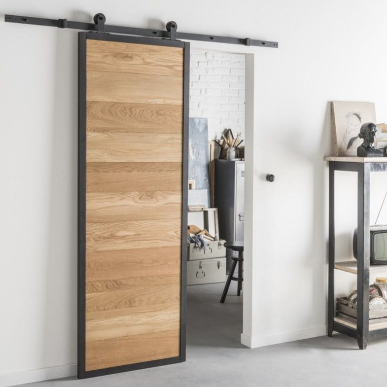 Loftdeur met stalen frame eikenhout